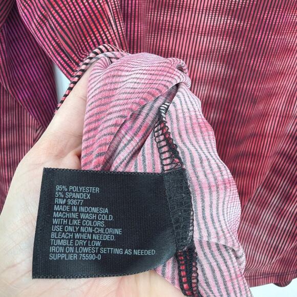 Worthington Lace Up Neck Womens Top Sz 3X Boho Flowy Burgundy Office Striped - Picture 7 of 8